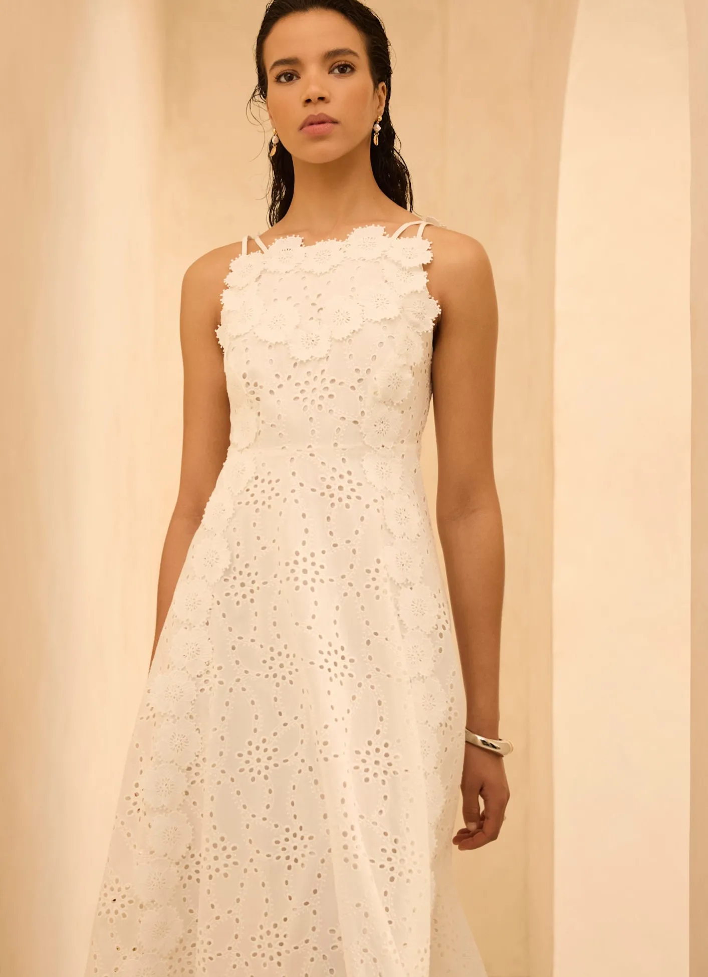 Sale White Cotton Floral Lace Midi Dress Midi Dresses|Mv Limited