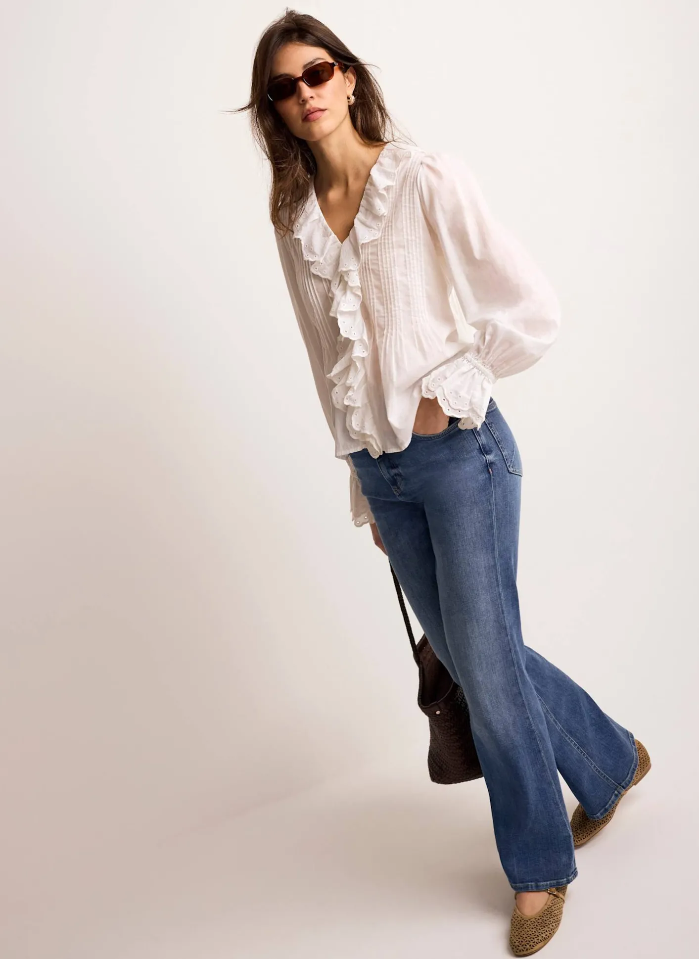 Hot White Cotton Ruffle Trim Blouse Shirts & Blouses|All Tops