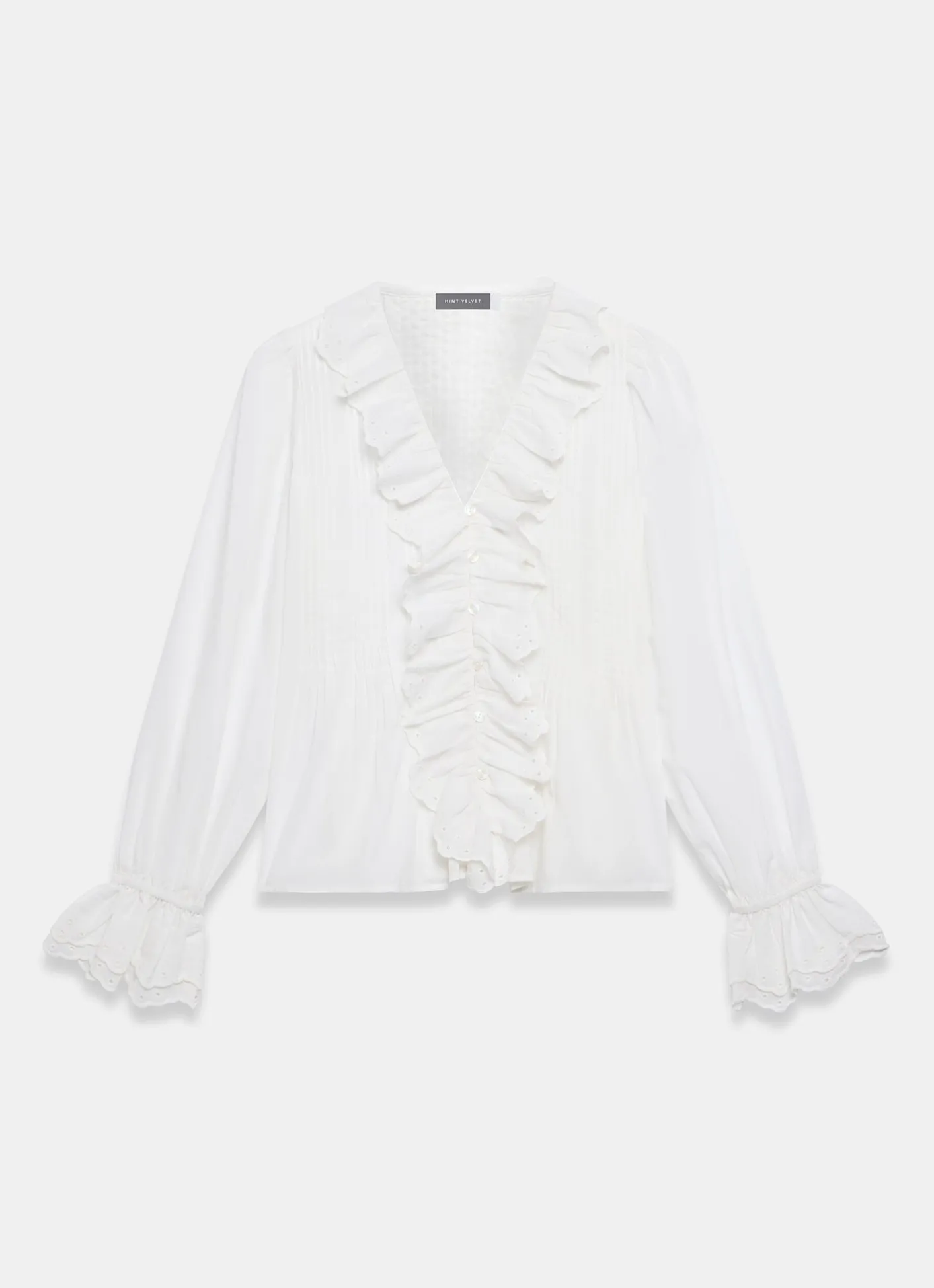 Hot White Cotton Ruffle Trim Blouse Shirts & Blouses|All Tops