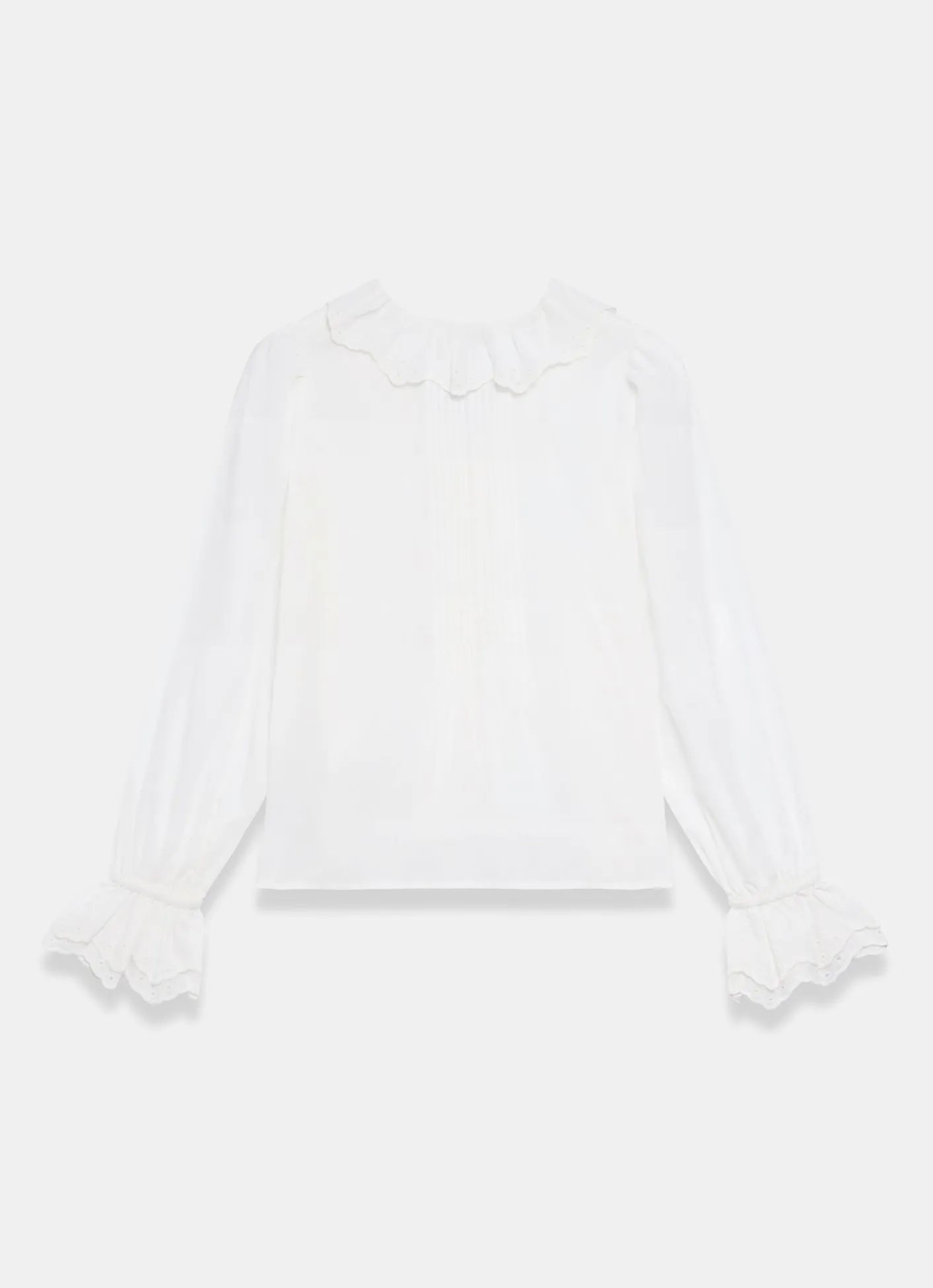 Hot White Cotton Ruffle Trim Blouse Shirts & Blouses|All Tops