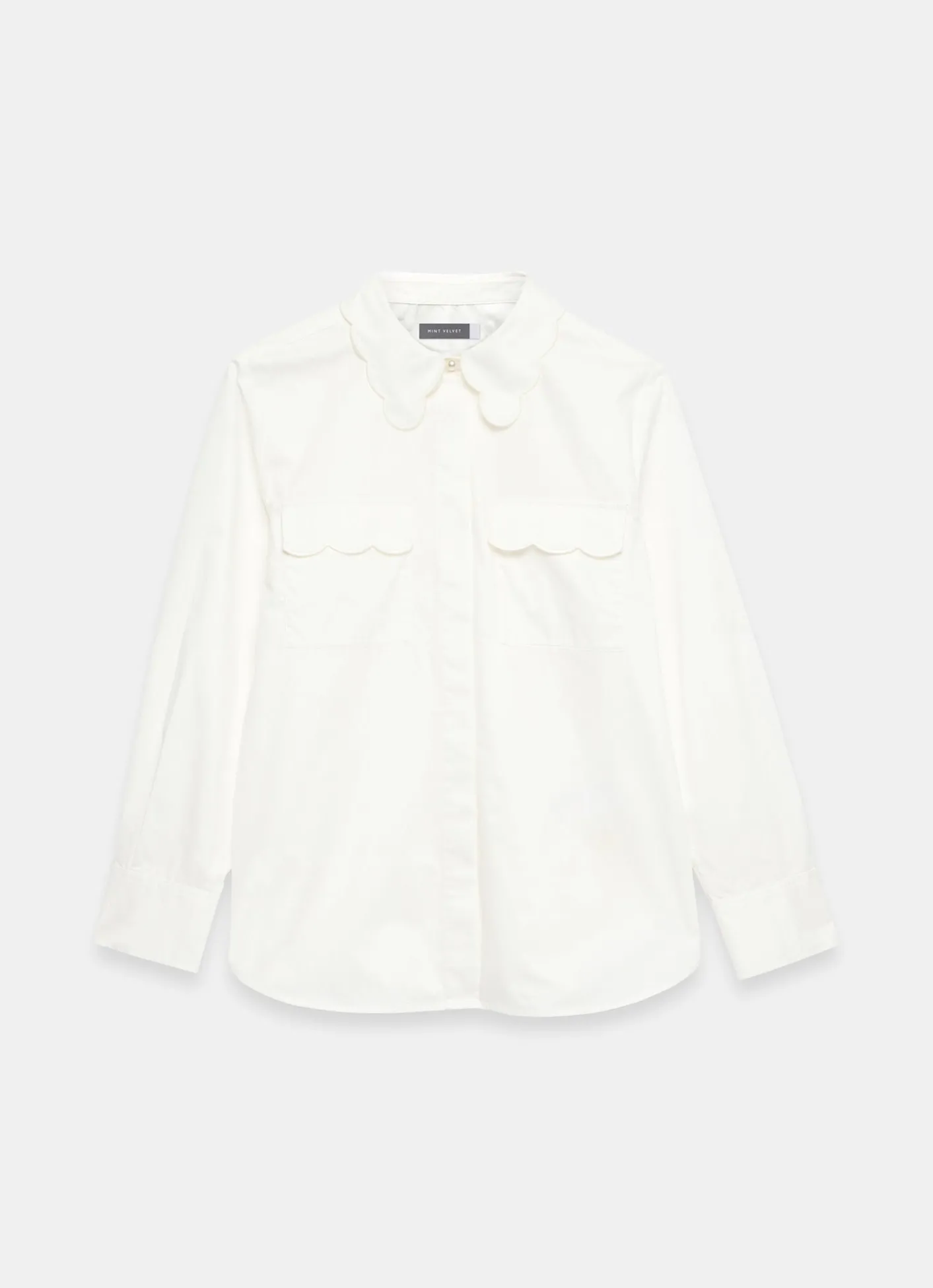 Discount White Cotton Scallop Detail Shirt Shirts & Blouses