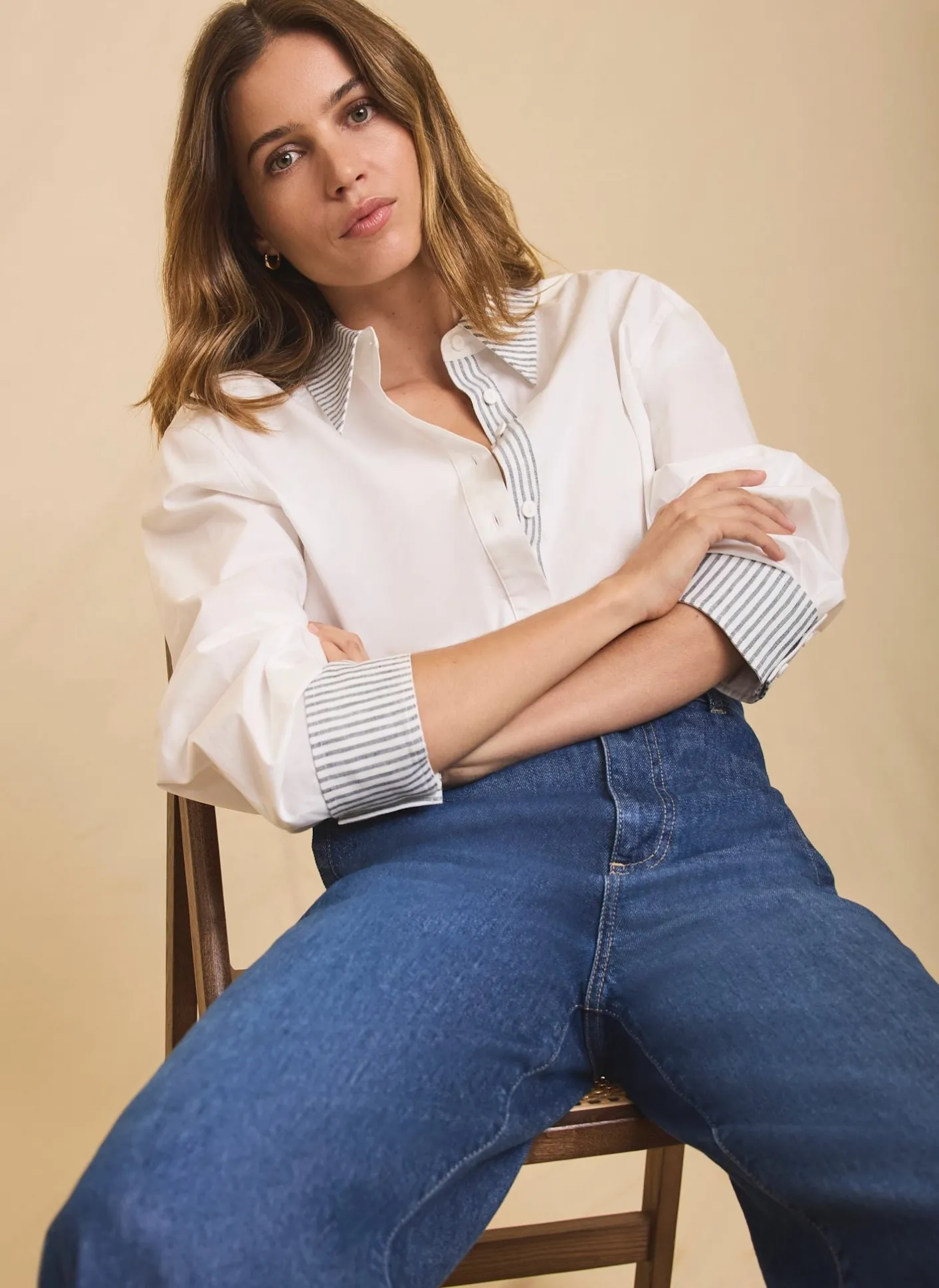 Outlet White Cotton Stripe Detail Cropped Shirt Shirts & Blouses