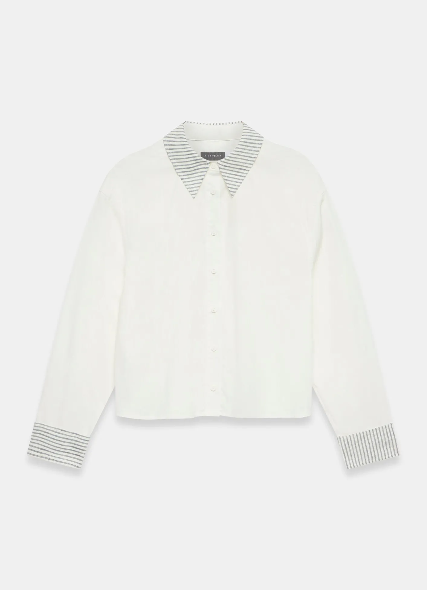 Outlet White Cotton Stripe Detail Cropped Shirt Shirts & Blouses