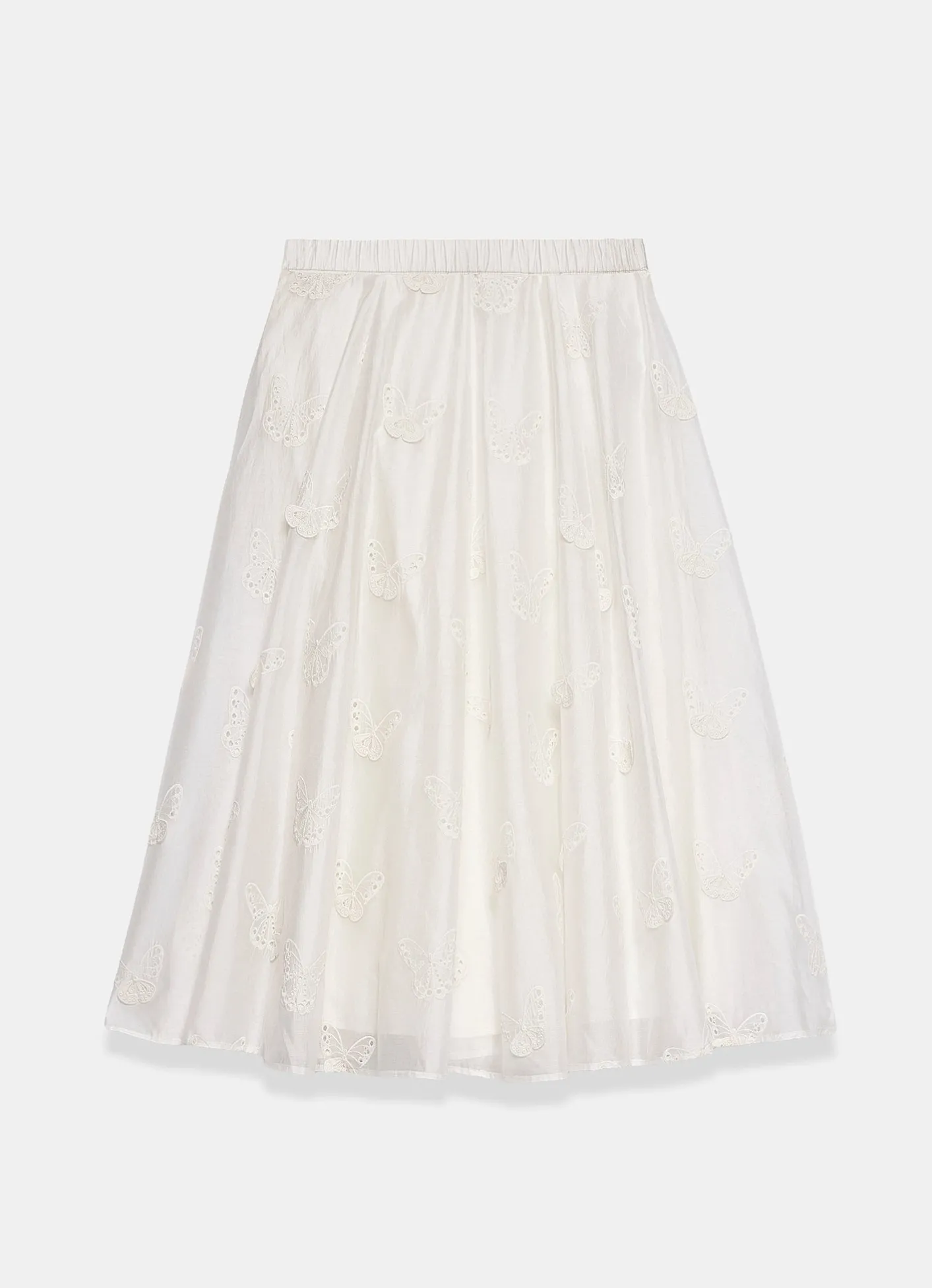 Best White Embroidered Butterfly Detail Midi Skirt Midi Skirts|Skirts