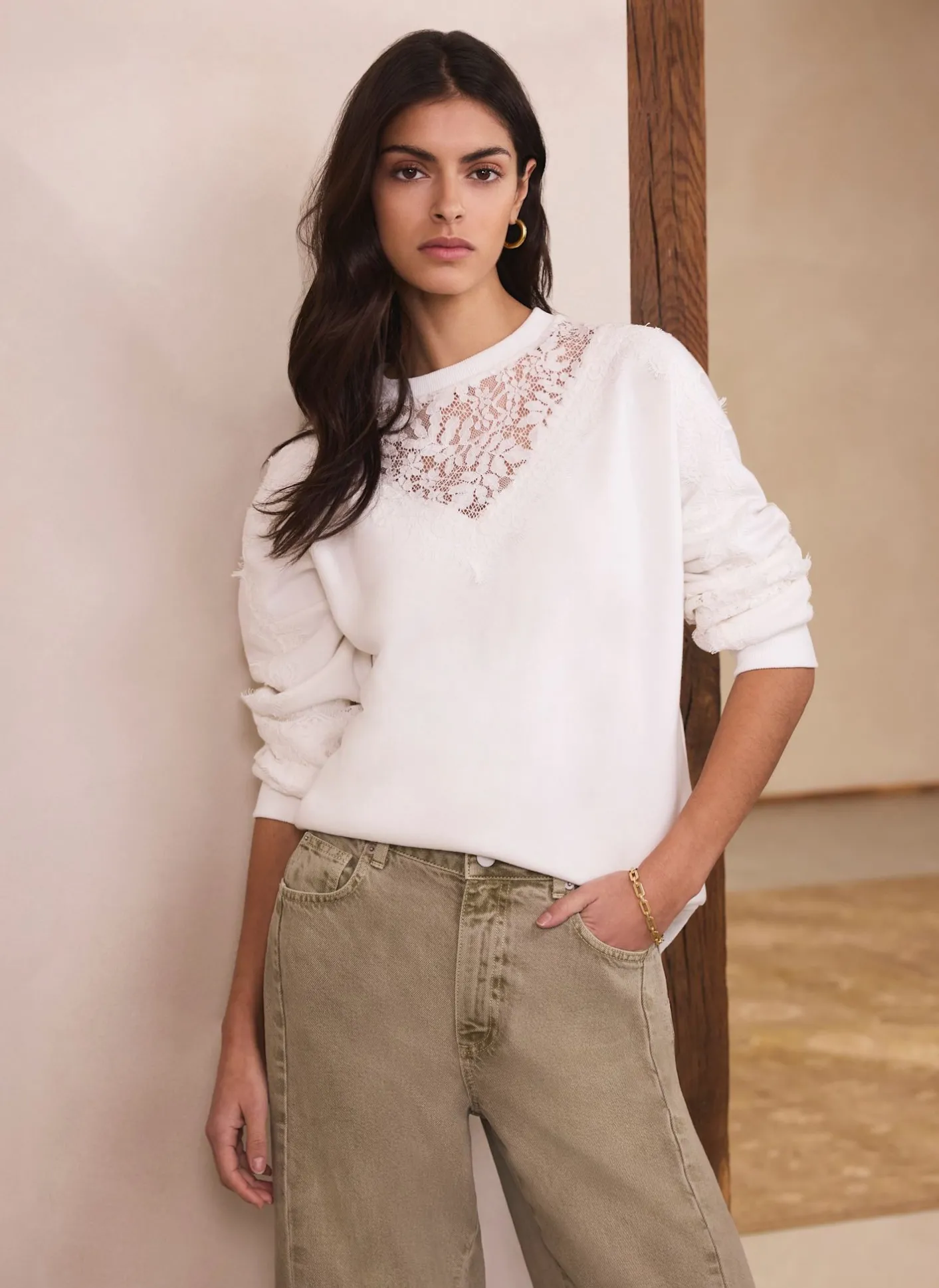 Clearance White Lace Detail Sweatshirt Sweatshirts|Sweatshirts
