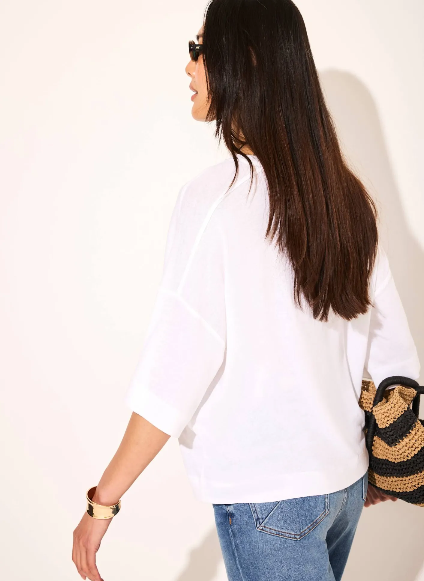 White Linen Blend Boxy T Shirt T-Shirts|T-Shirts
