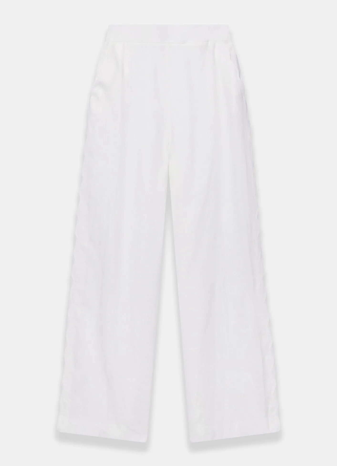 Hot White Linen Scallop Trim Trousers Wide Leg Trousers|Trousers