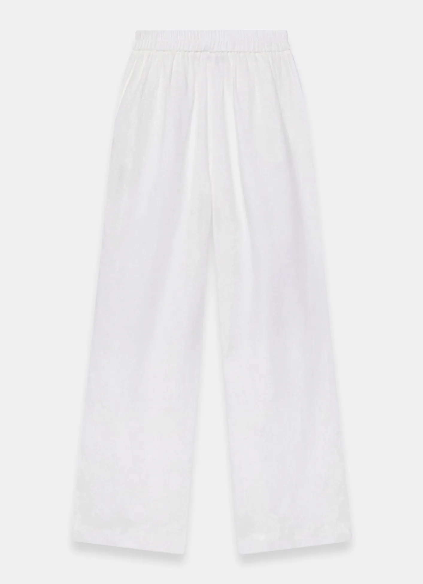 Hot White Linen Scallop Trim Trousers Wide Leg Trousers|Trousers