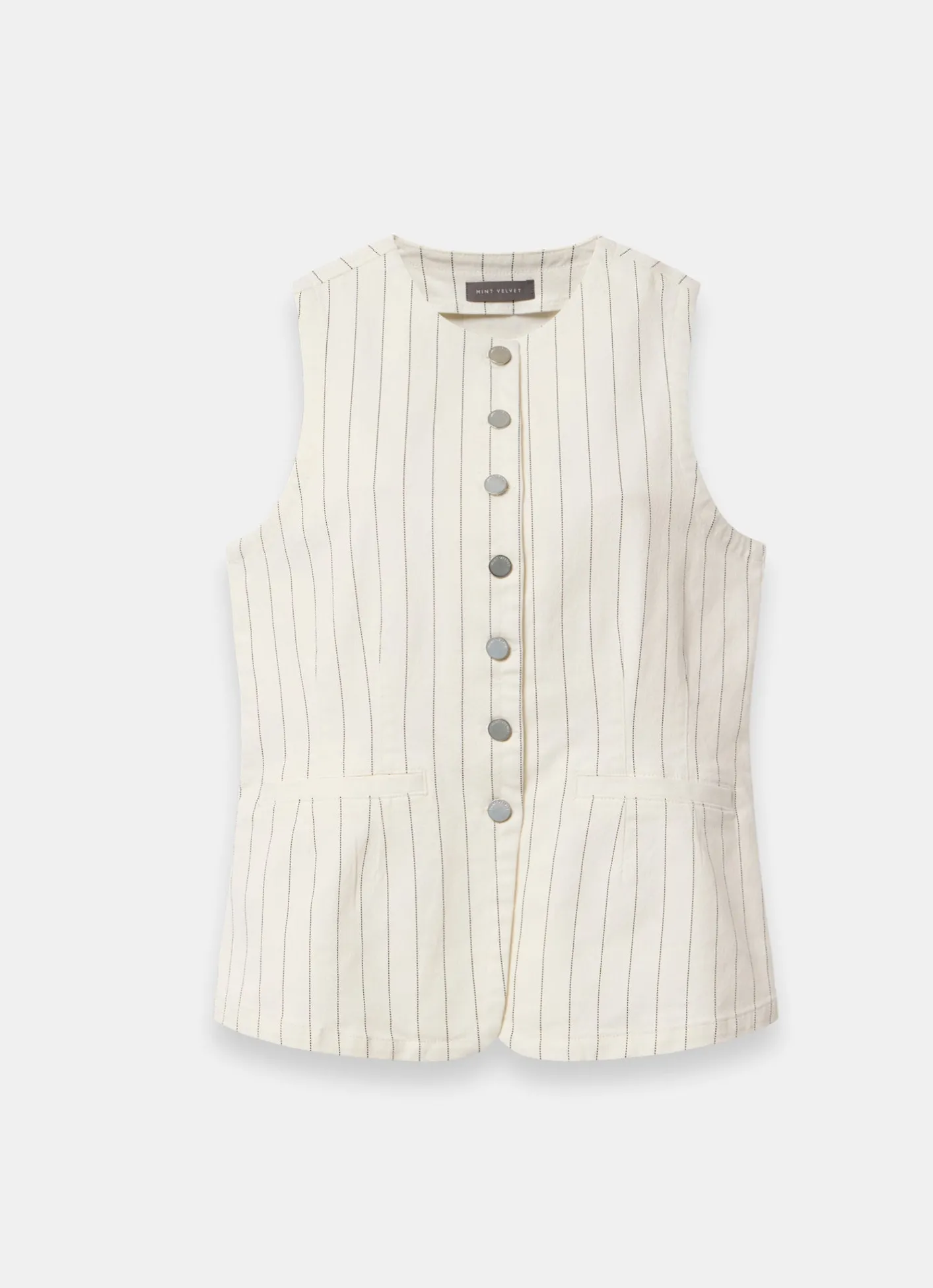 Hot White Pinstripe Denim Waistcoat Waistcoats|Jackets