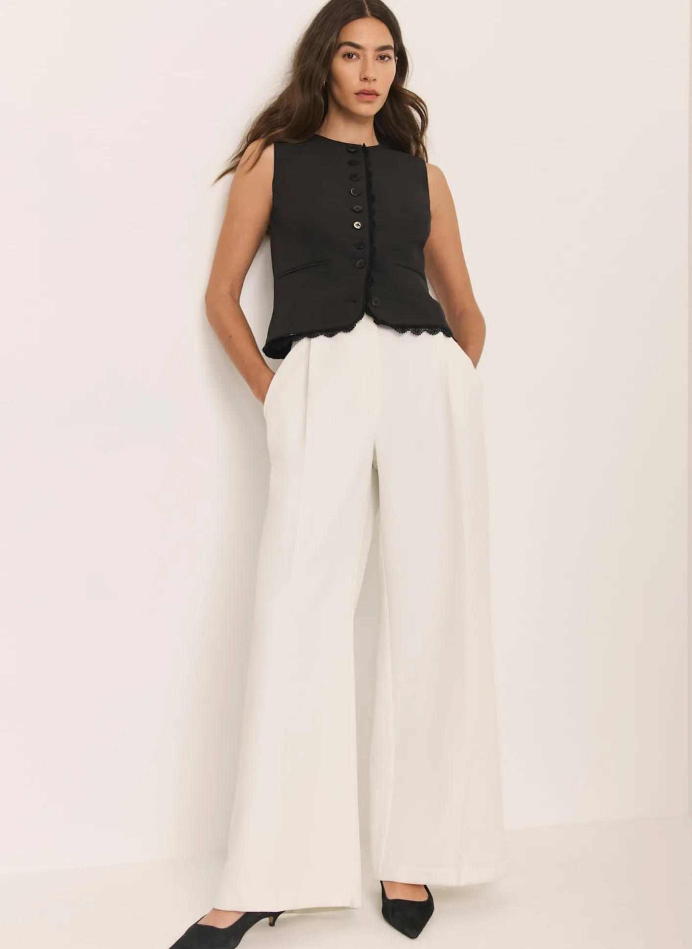 New White Pleated Wide Leg Trousers Wide Leg Trousers|Trousers
