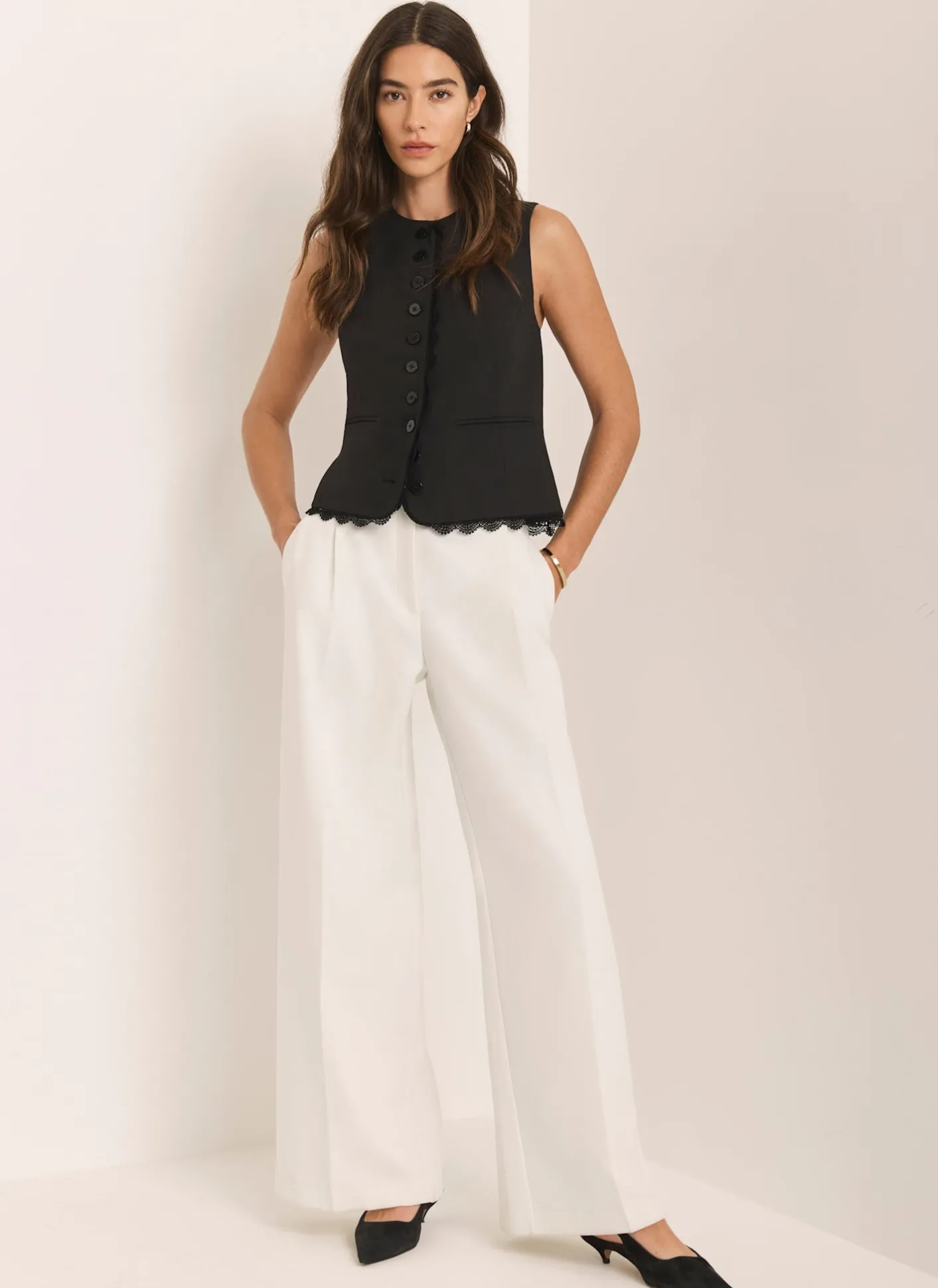 New White Pleated Wide Leg Trousers Wide Leg Trousers|Trousers