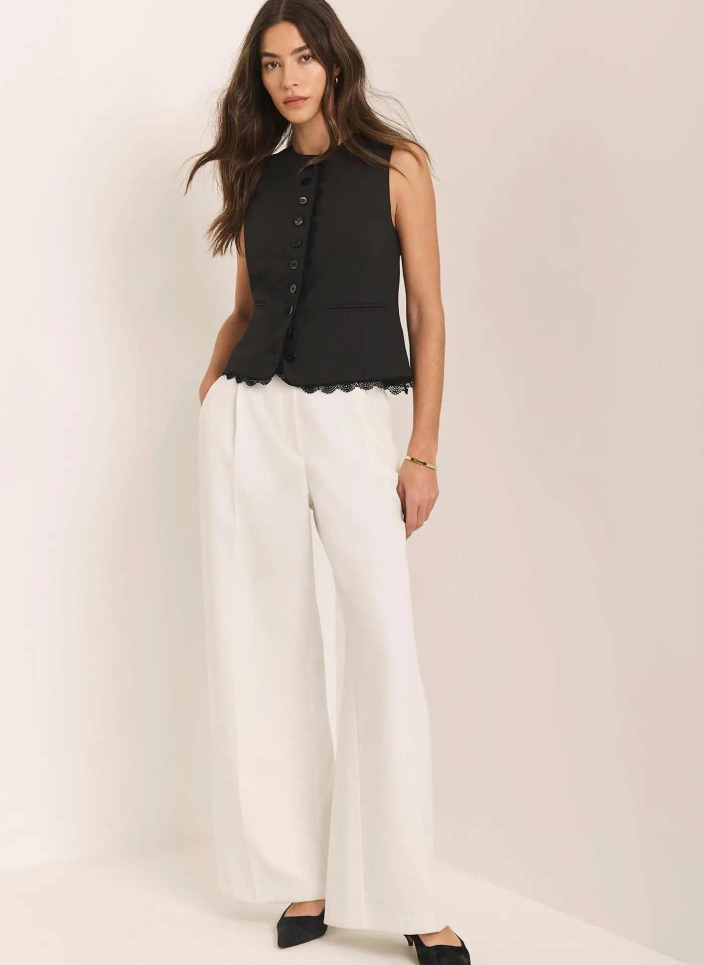 New White Pleated Wide Leg Trousers Wide Leg Trousers|Trousers