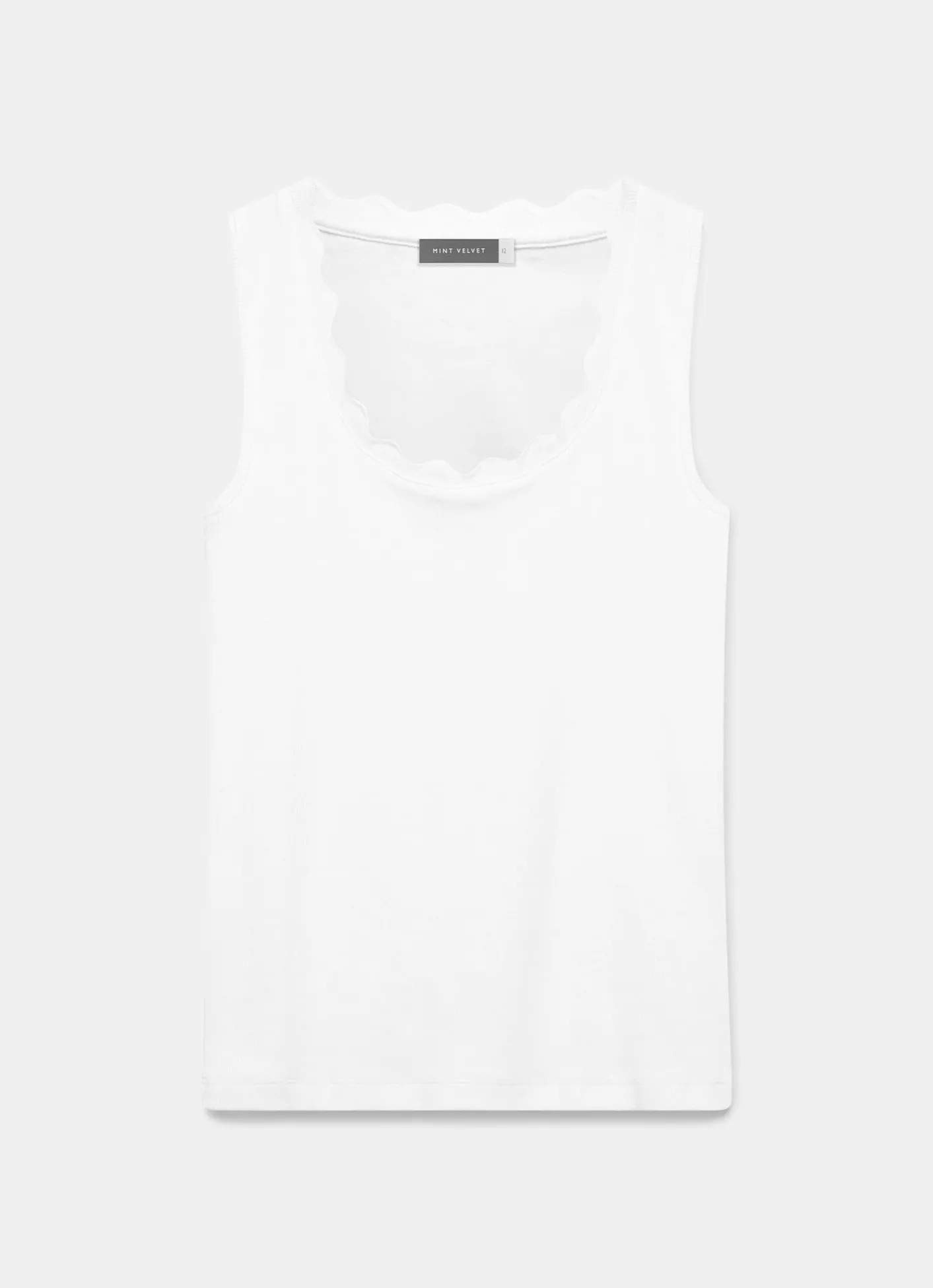 New White Scallop Trim Vest Top T-Shirts|T-Shirts