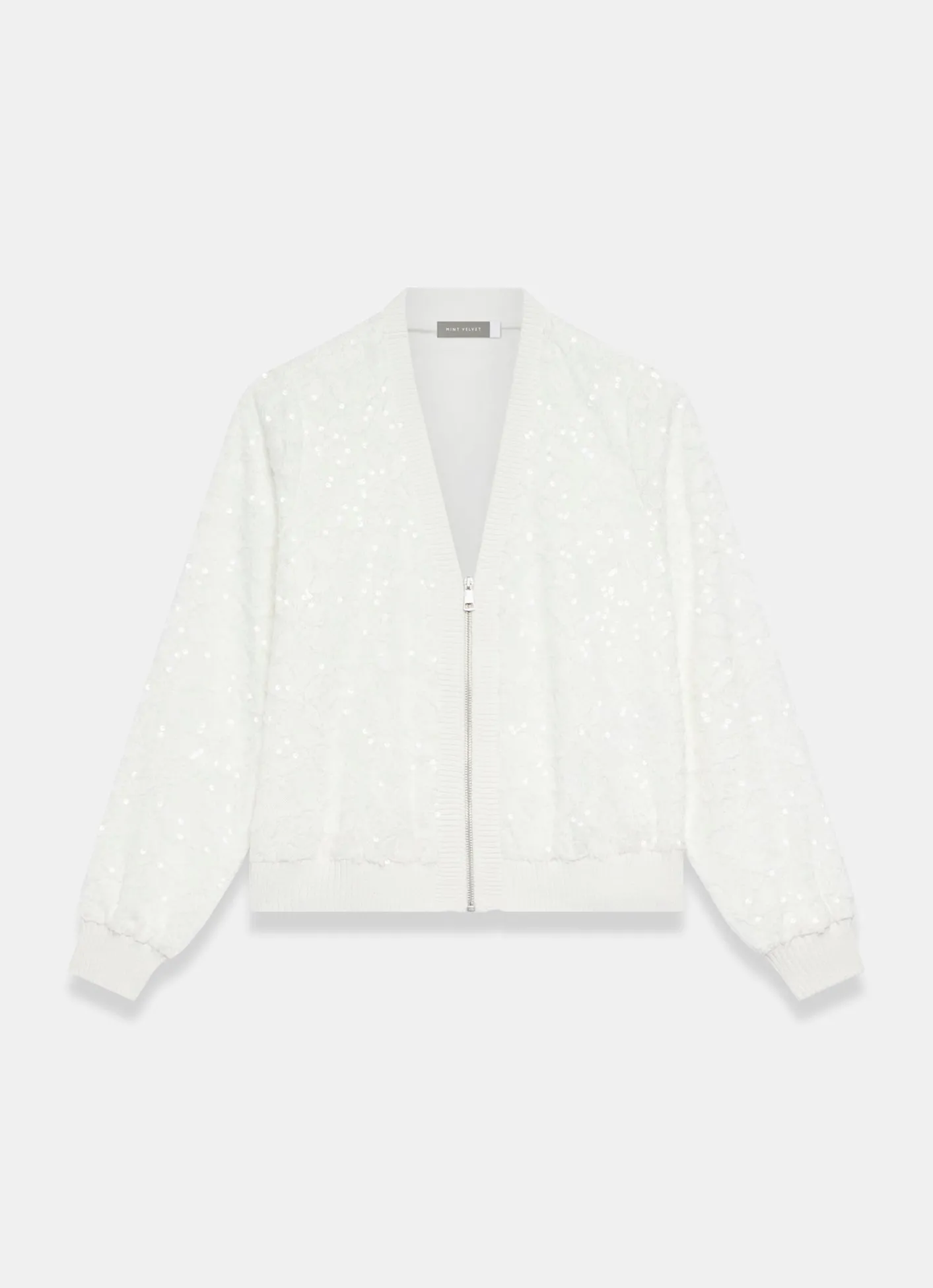 Clearance White Sequin Bomber Jacket Jackets