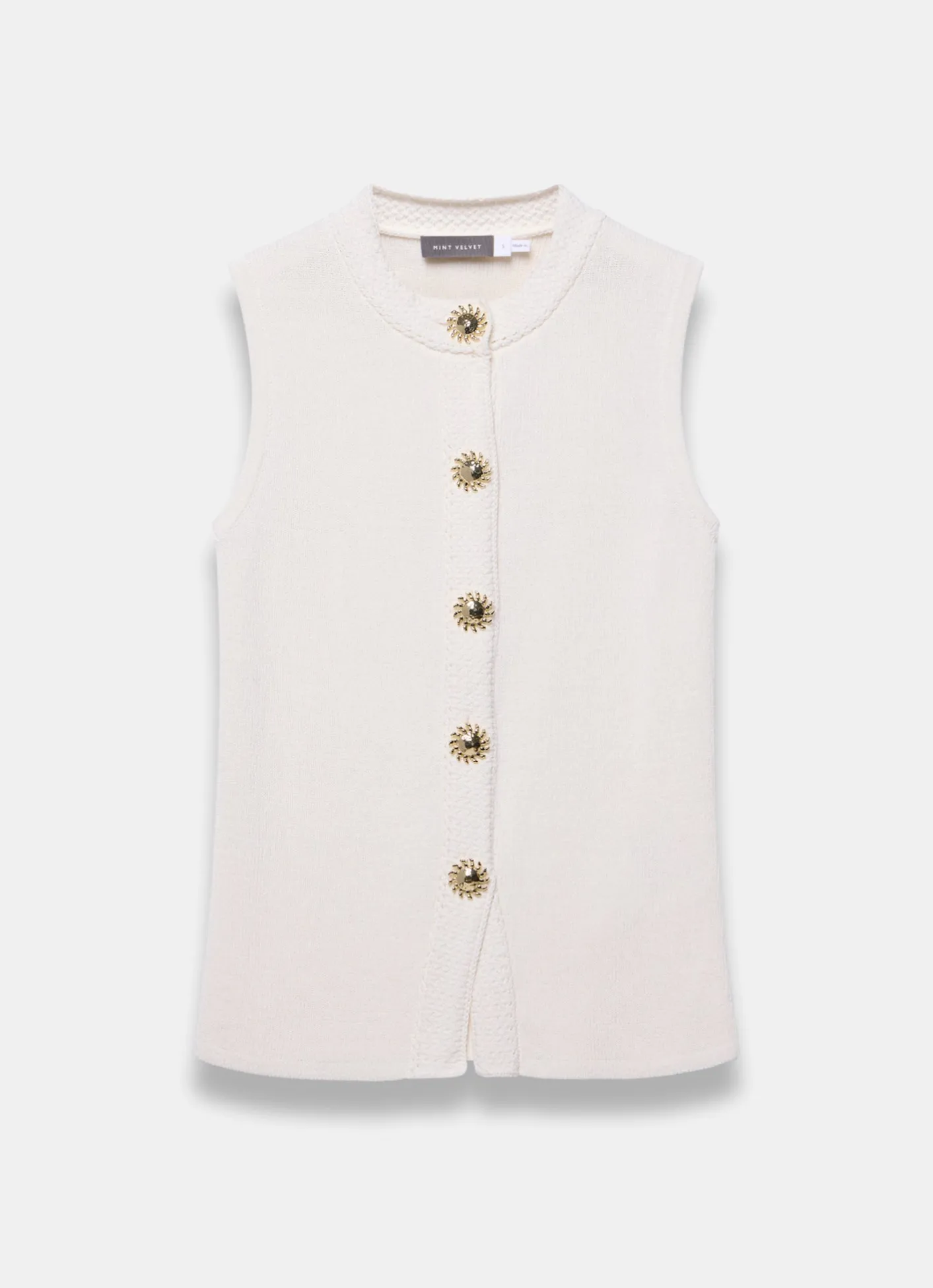 Hot White Sunray Button Knit Sleeveless Top Knitted Tops|Knitted Tops