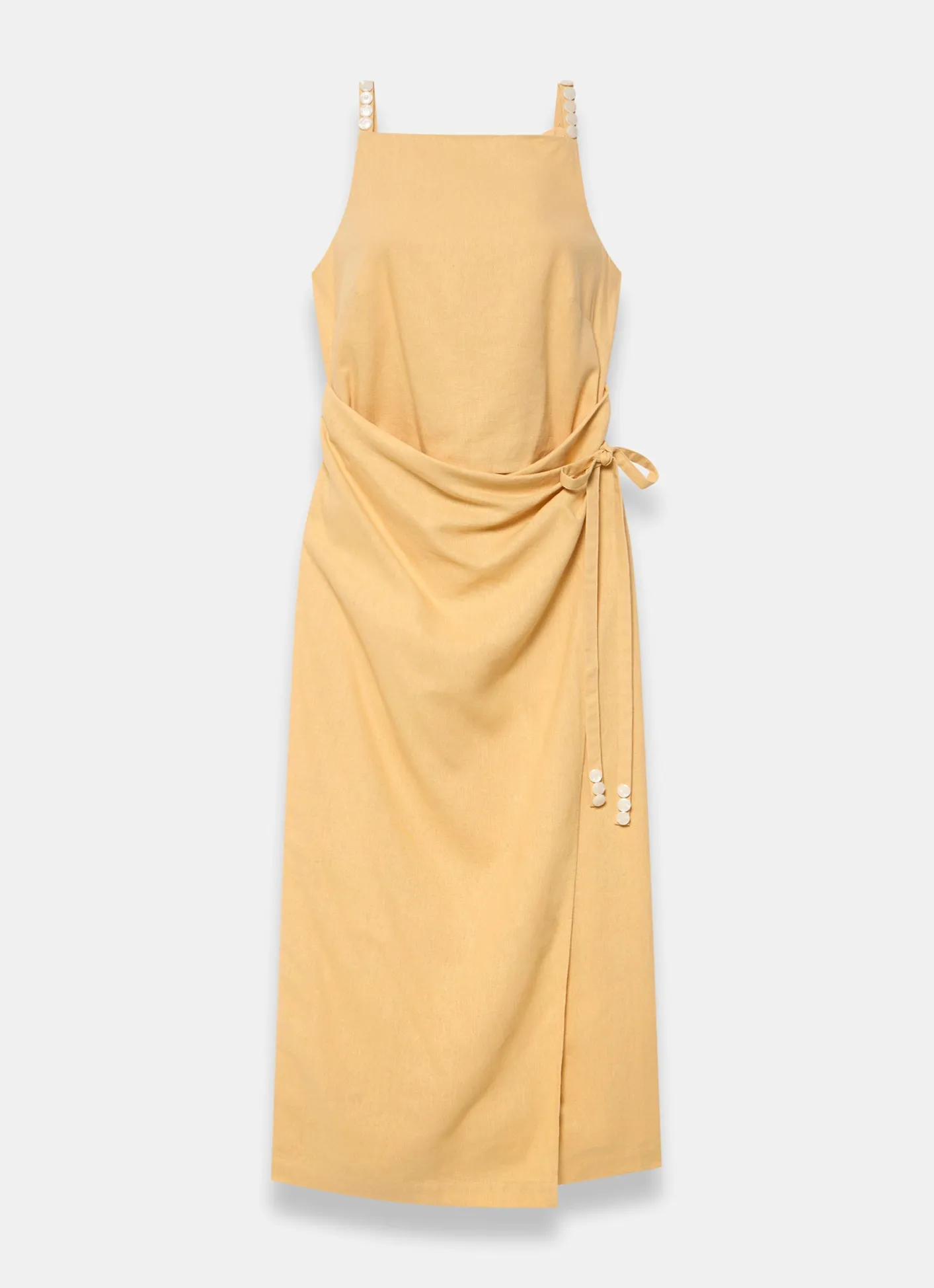 Sale Linen Blend Wrap Midi Dress Summer Dresses|Midi Dresses