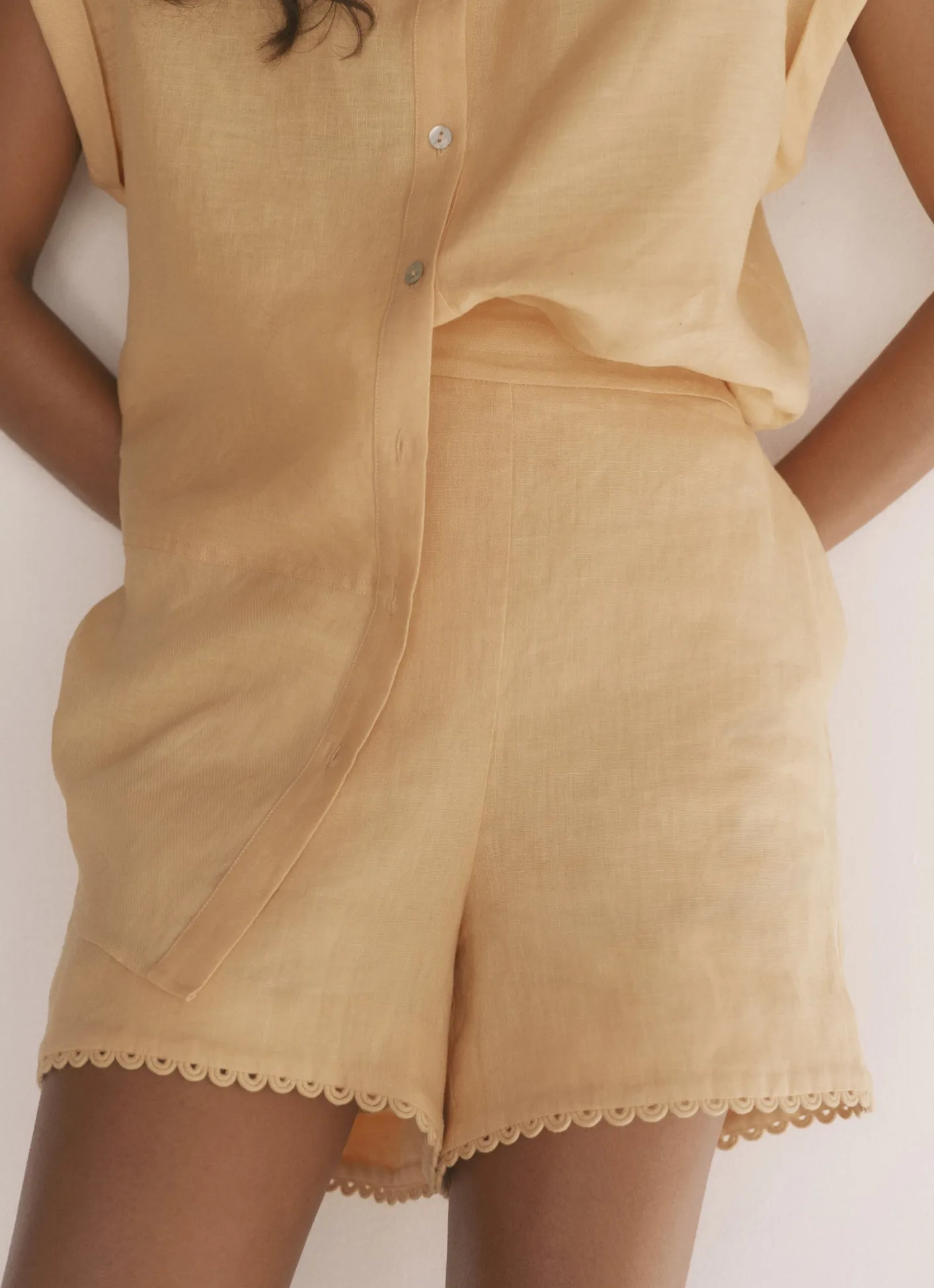 New Linen Scallop Hem Shorts Shorts|Trousers