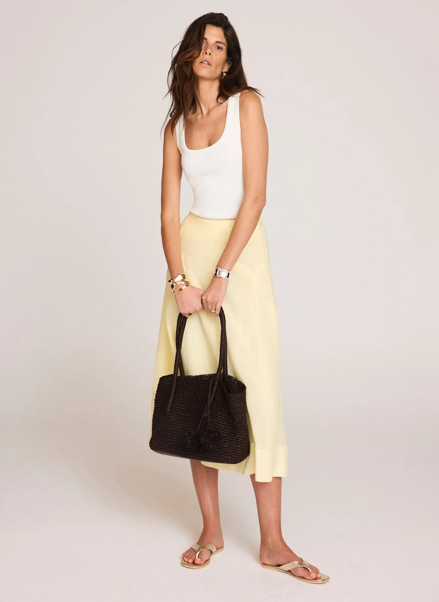 Online Ramie Drop Waist Midi Skirt Midi Skirts|Skirts