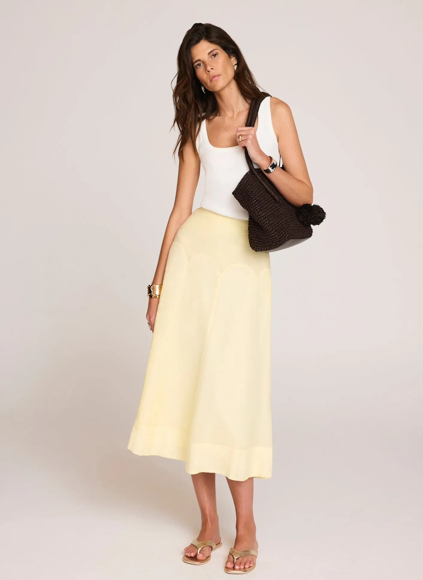 Online Ramie Drop Waist Midi Skirt Midi Skirts|Skirts