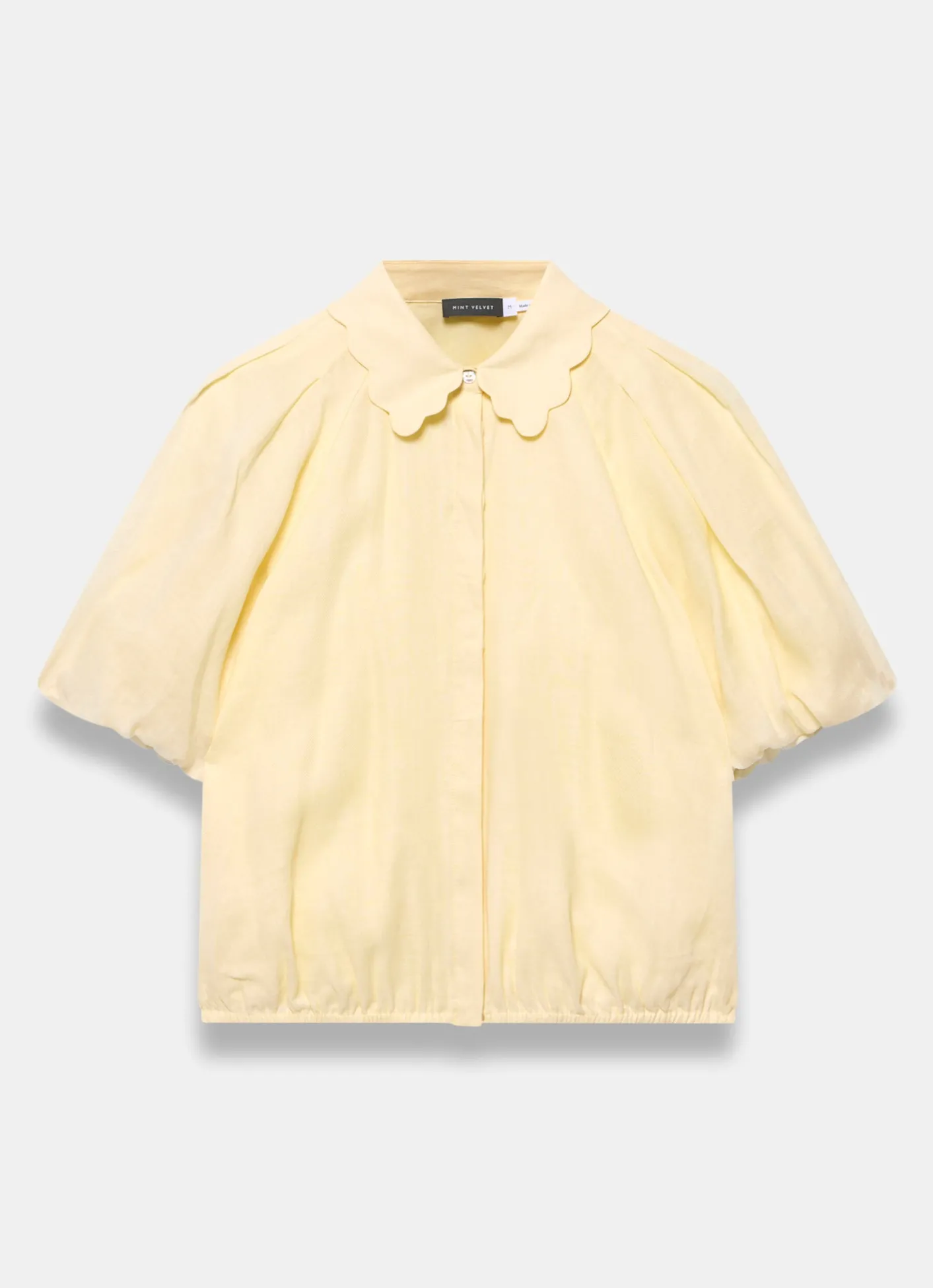 Hot Ramie Scallop Puff Sleeve Shirt Shirts & Blouses